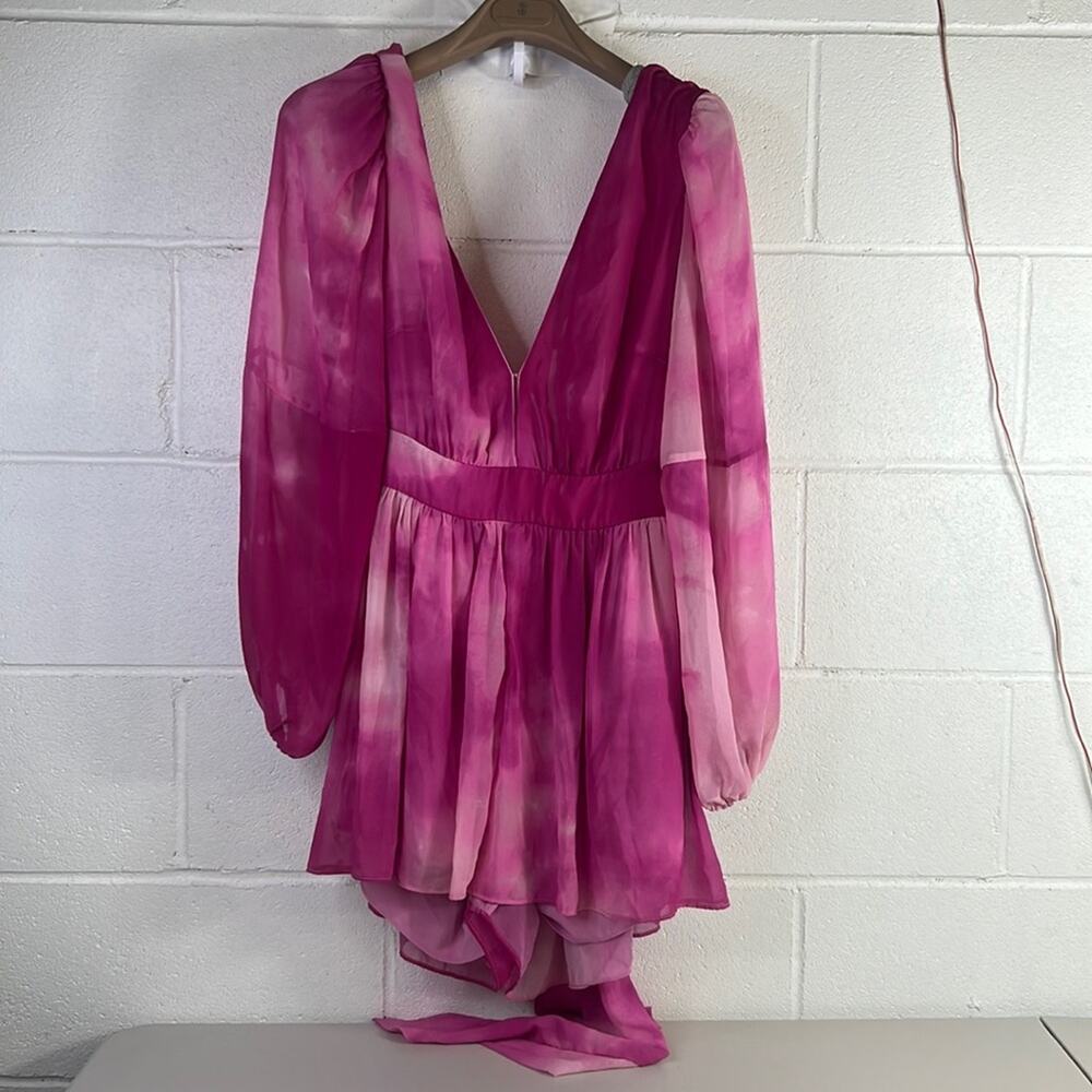 RTR TOCCIN X RTR
Pink Tie Dye Romper Sz 10 Open Back Satin Long Sleeve Ruffles - Picture 3 of 8